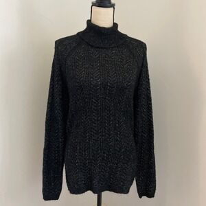 Chunky Knit Metallic Turtleneck Sweater Size Small Black Silver Indie Sleaze Y2K